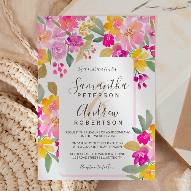 Fall Garden bright floral watercolor wedding Invitation (Fall Garden bright floral watercolor wedding Invitation)