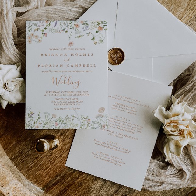 Fall Garden Wildflower Front & Back Wedding  Invitation (Creator Uploaded)