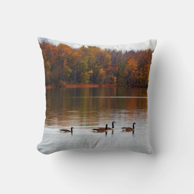 Fall Geese Reflections Throw Pillow (Front)