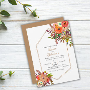 Fall Geometric Watercolor Floral Wedding Invitation