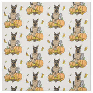 Fall German Shepherd Dog (black tan) Pumpkins Cute Fabric