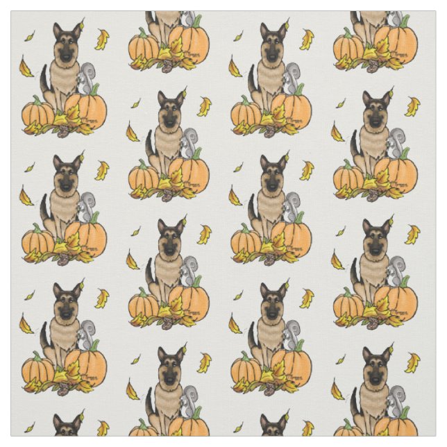 Fall German Shepherd Dog (black tan) Pumpkins Cute Fabric (Swatch)