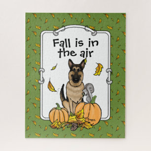 Fall German Shepherd Dog (black tan) Pumpkins Cute Jigsaw Puzzle