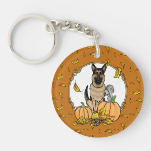 Fall German Shepherd Dog (black tan) Pumpkins Cute Keychain
