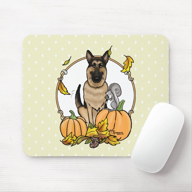 Fall German Shepherd Dog (black tan) Pumpkins Cute Mouse Pad (With Mouse)