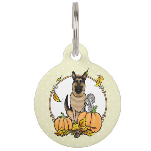Fall German Shepherd Dog (black tan) Pumpkins Cute Pet Tag
