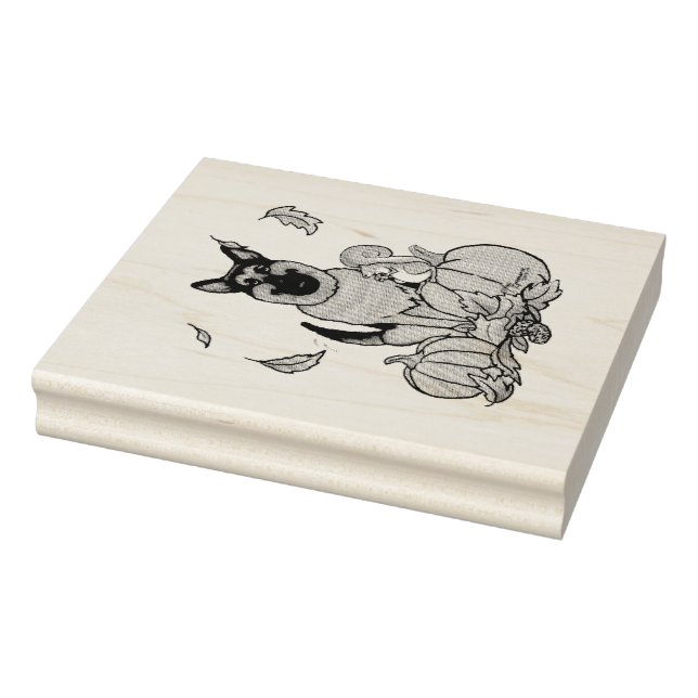 Fall German Shepherd Dog (black tan) Pumpkins Cute Rubber Stamp (Stamp)
