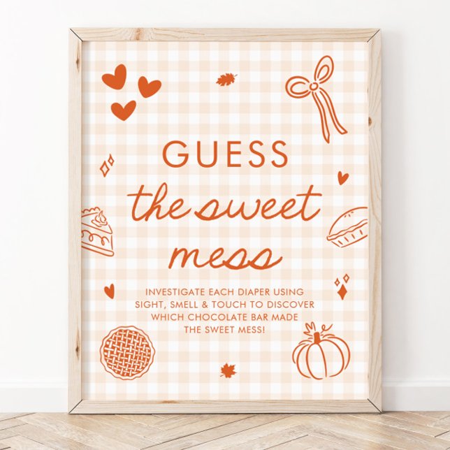 Fall Gingham Cutie Pie Guess the Sweet Mess Game Poster (Fall Gingham Cutie Pie Guess the Sweet Mess Game Sign)