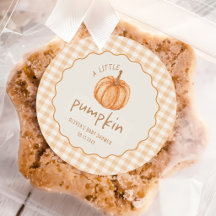 Fall Gingham Little Pumpkin Baby Shower Sticker