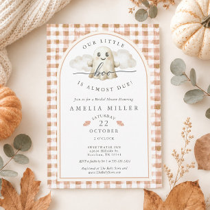 Fall Gingham Our Little Boo Ghost Baby Shower Invitation