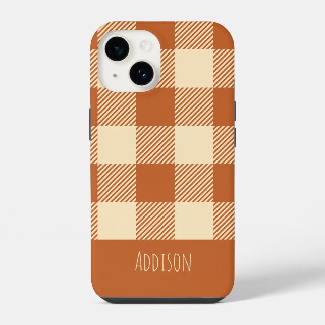 Fall Gingham Pattern Personalized iPhone Case (Back)