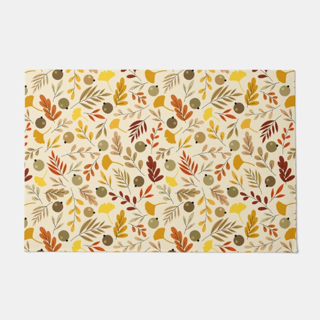 Fall Ginkgo Leaves and Olive Pattern Doormat (Front)