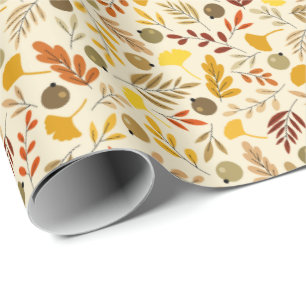 Fall Ginkgo Leaves and Olive Pattern Wrapping Paper