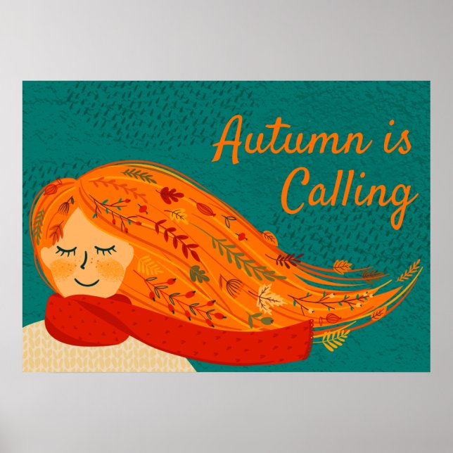 Fall Girl Red Scarf, personalize Poster (Front)