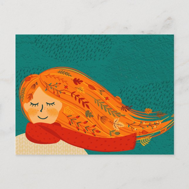 Fall Girl Red Scarf Postcard (Front)