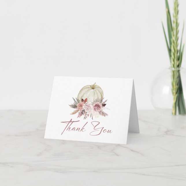 Fall Girl's Little Pumpkin Baby Shower Thank You Card (Front)