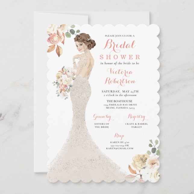 Fall Glam Bride in Gown Bridal Shower Invitation (Front)