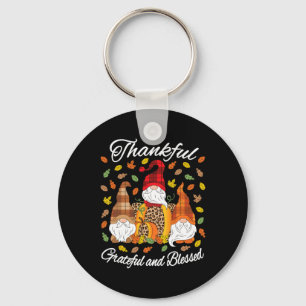Fall Gnome Plaid Leopard Pumpkin Thanksgiving Bles Keychain