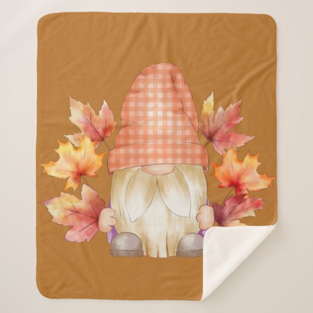 Fall Gnome With Leaves Sherpa Blanket (Front)