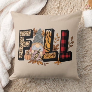 FALL Gnomes in Animal Print Pattern Throw Pillow