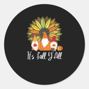 Fall Gnomes With Autumn Pumpkin It’s Fall Y’all Classic Round Sticker
