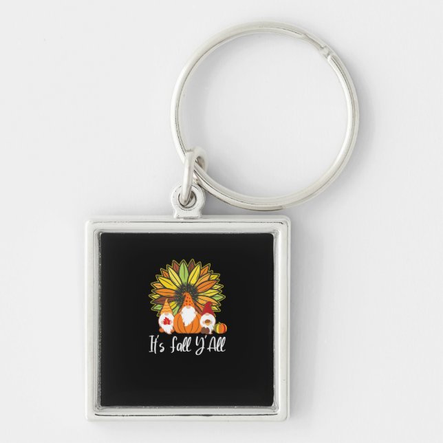 Fall Gnomes With Autumn Pumpkin It’s Fall Y’all Keychain (Front)