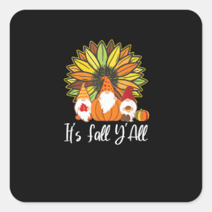 Fall Gnomes With Autumn Pumpkin It’s Fall Y’all Square Sticker