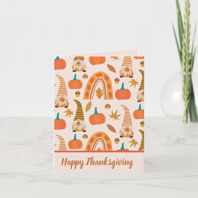 Fall Gnomes with autumn rainbow Thanksgiving   Holiday Card (Front)