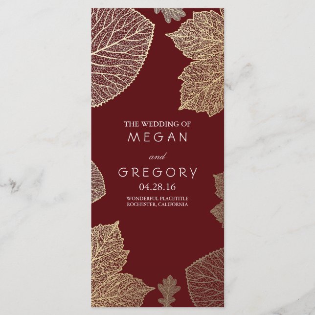 Fall Gold and Burgundy Leaves Wedding Programs (Front)