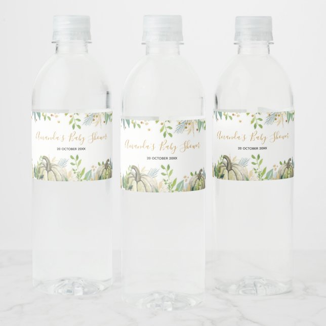 Fall Gold and White Pumpkin Water Bottle Labels (Bottles)
