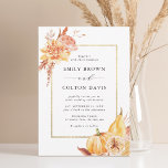 Fall Gold Floral Pumpkin Rustic Wedding  Invitation<br><div class="desc">This wedding invitation features rustic watercolor flowers and pumpkins in burnt orange,  gold,  terracotta,  burgundy,  blush with beige and brown pampas grass. For more advanced customization of this design,  please click the "customize further" link. Matching items are also available.</div>