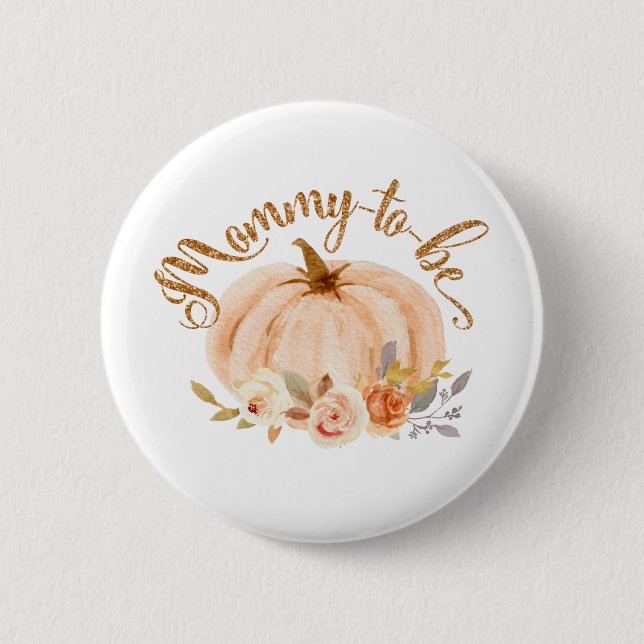 Fall gold foil floral pumpkin Mommy to be Button (Front)