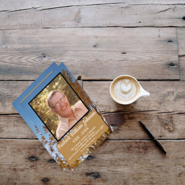 Fall Gold Leaf Trees Photo Name Quotes Funeral  Program (Creator Uploaded)