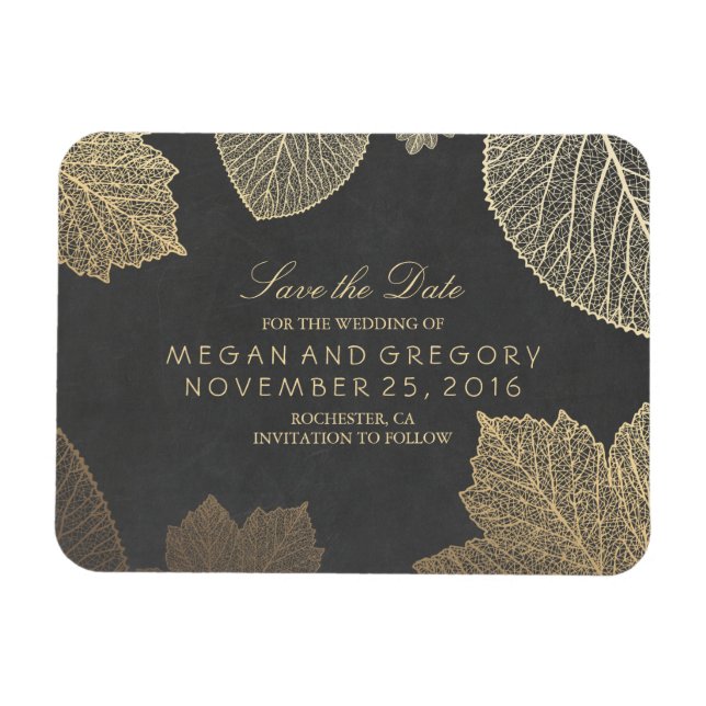 Fall Gold Leaves Chalkboard Save the Date Magnet (Horizontal)