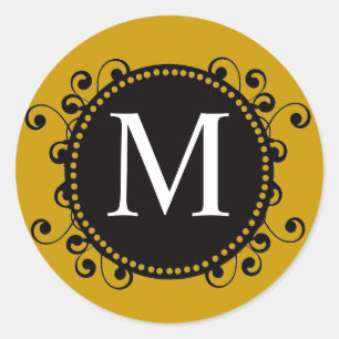 Fall Gold Monogram M Swirls Wedding Sticker