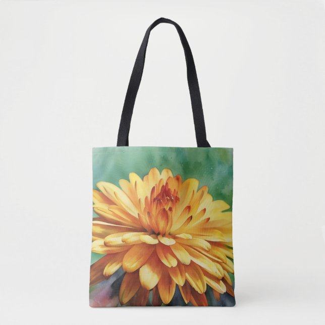 Fall Gold Mum Flower Floral Art Tote Bag (Front)