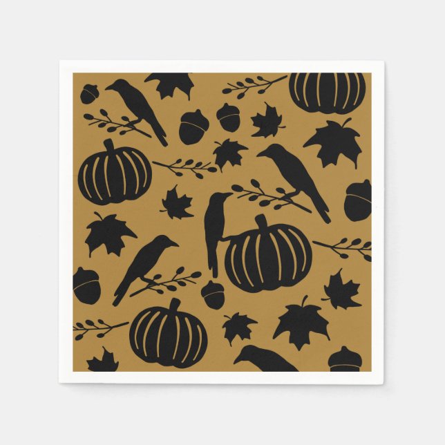 Fall Gold Orange Yellow Black Crow Autumn Pumpkin Napkin (Front)