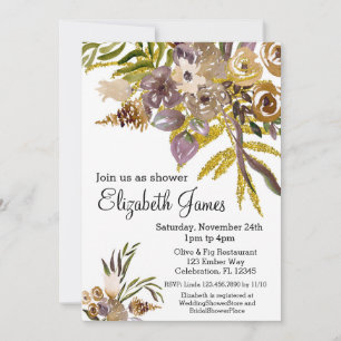 Fall Golden Autumn Floral Watercolor Bridal Invitation