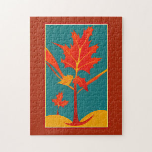 Fall golden orange leaf postcard style jigsaw puzzle