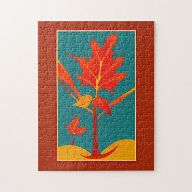 Fall golden orange leaf postcard style jigsaw puzzle (Vertical)