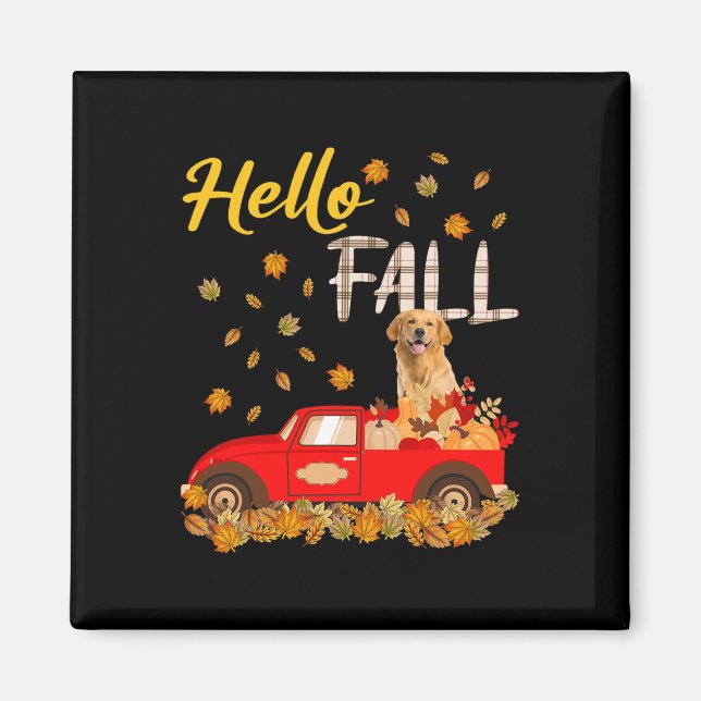 Fall Golden Retriever Leaf Autumn Red Truck Dog Lo Magnet (Front)