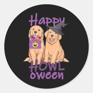 Fall Golden Retriever Lovers Halloween Happy Howl- Classic Round Sticker