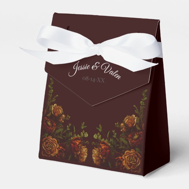 Fall Gothic Wedding Rustic Orange Maroon Favor Box (Front Side)