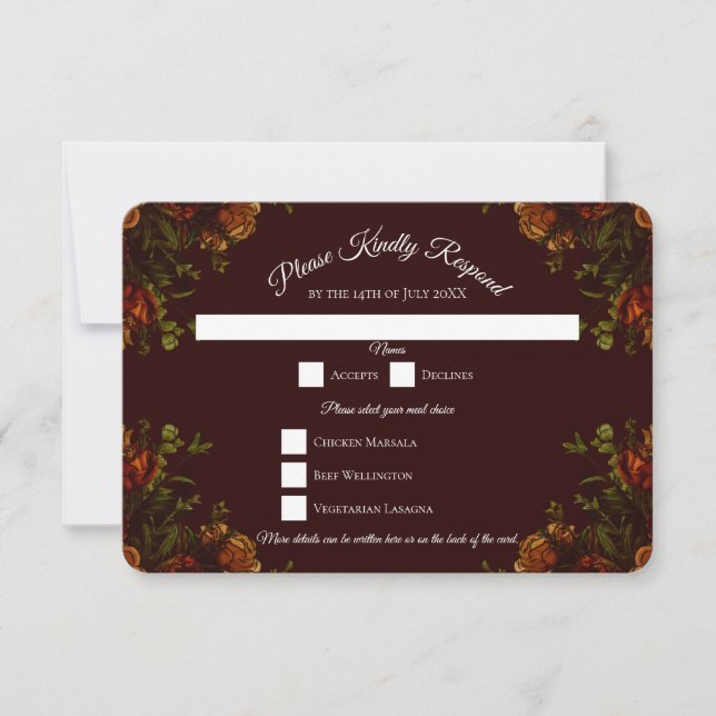 Fall Gothic Wedding Rustic Orange Maroon Invitation (Front)