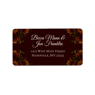 Fall Gothic Wedding Rustic Orange Maroon Label
