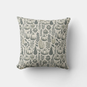 Fall Gourds Block Print in Green Throw Pillow