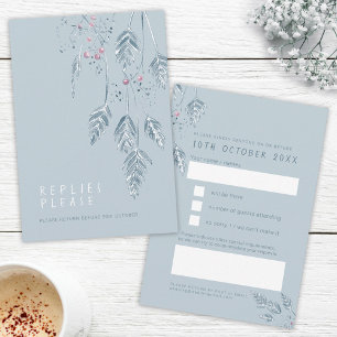 Fall grass berries blue red wedding reply RSVP Card