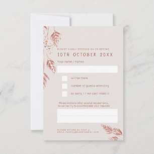 Fall grass berries wedding tan brown reply RSVP Card