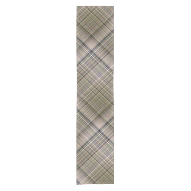 Fall Grass Brown and Olive Green Plaid Short Table Runner (Front)
