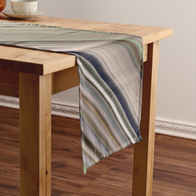 Fall Grasses Brown and Green Stripe Short Table Runner (In Situ)